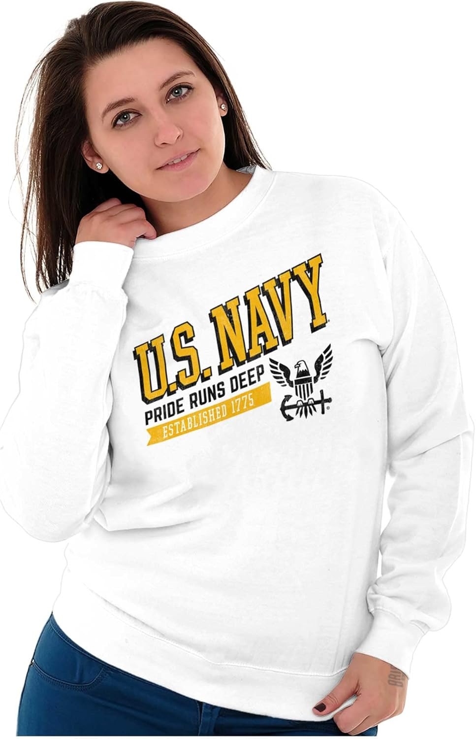 image:imageBrisco Brands US Navy Pride Runs Deep Est 1775 Sweatshirt for Men or WomenWhite