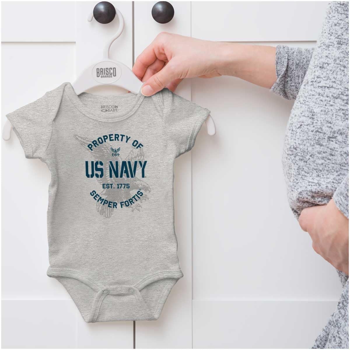 image:imageBrisco Brands US Navy Property of Semper Fortis Baby Romper Boys or GirlsHeather