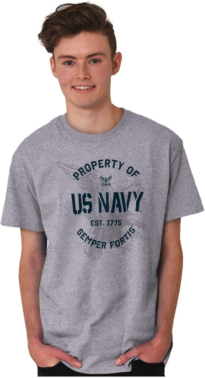 image:imageBrisco Brands US Navy Property of Semper Fortis Graphic T Shirt Men or WomenSport Grey