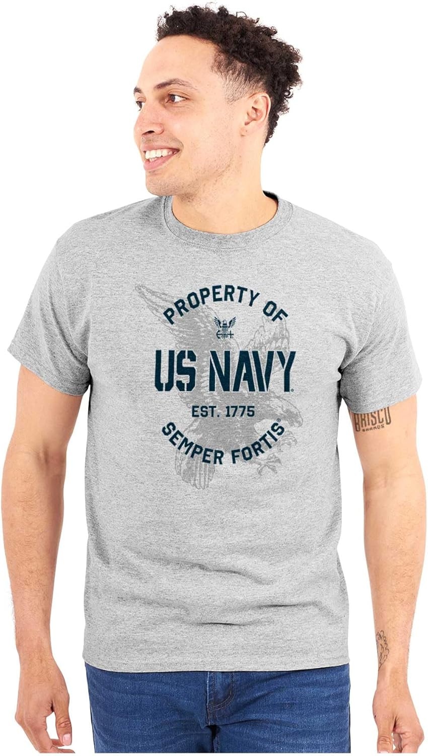 image:imageBrisco Brands US Navy Property of Semper Fortis Graphic T Shirt Men or WomenSport Grey