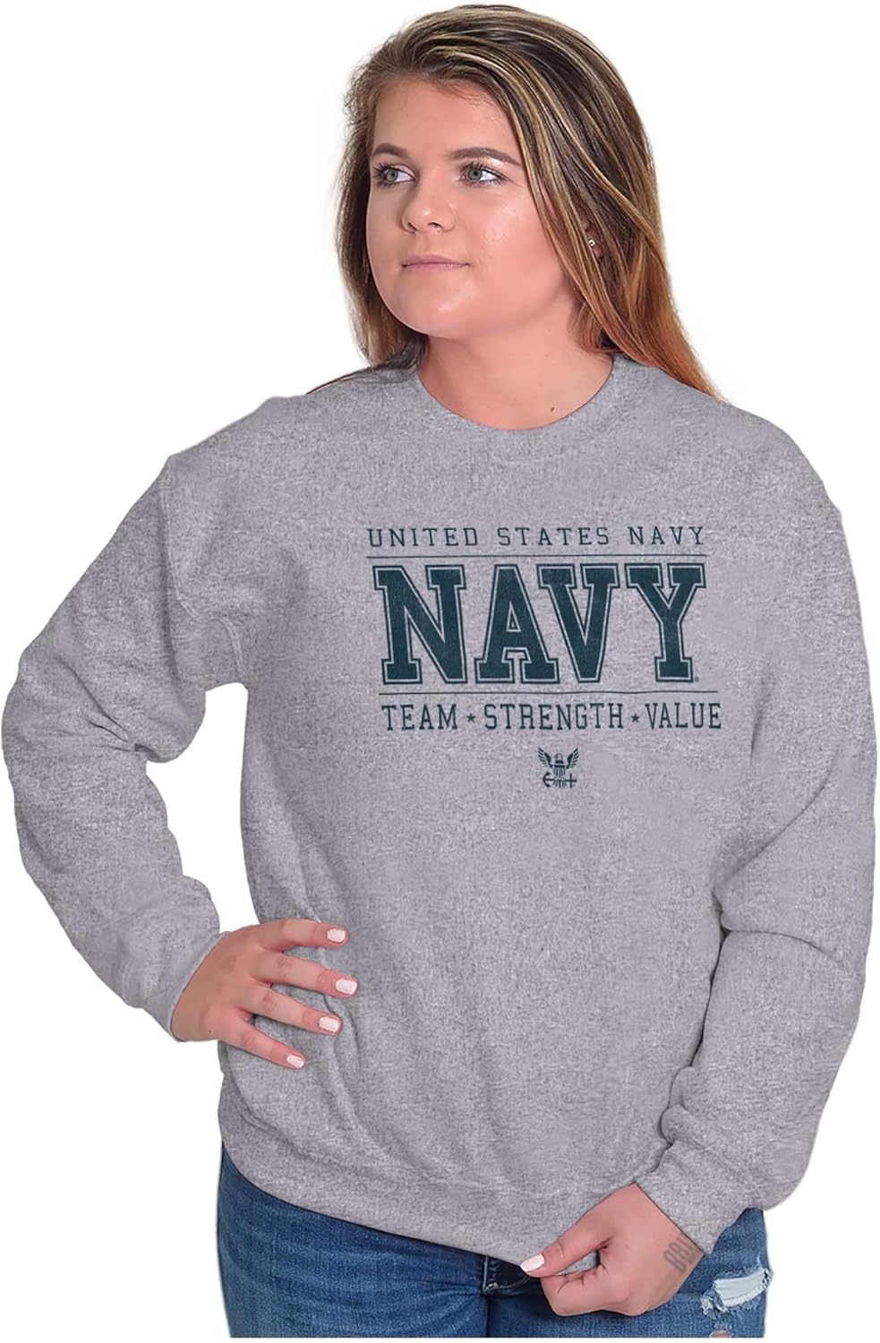 image:imageBrisco Brands US Navy Team Strength Value Sweatshirt for Men or WomenSport Grey
