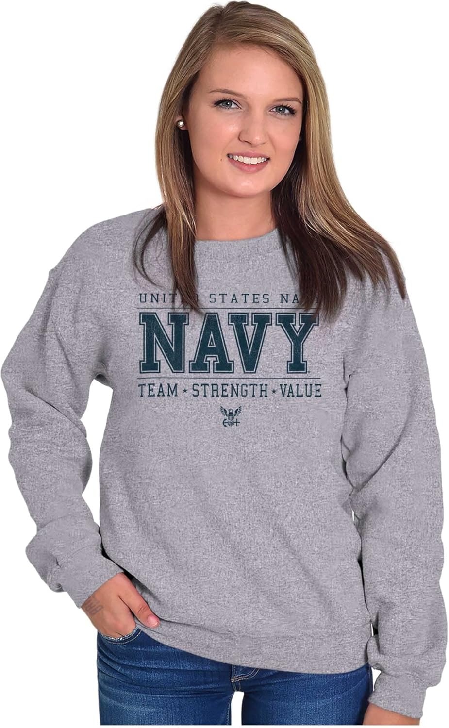 image:imageBrisco Brands US Navy Team Strength Value Sweatshirt for Men or WomenSport Grey