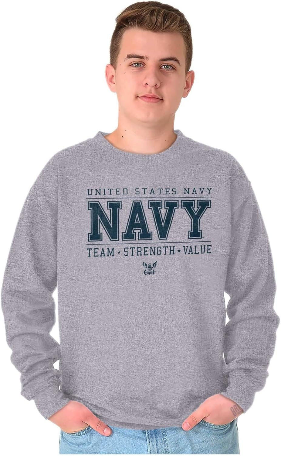 image:imageBrisco Brands US Navy Team Strength Value Sweatshirt for Men or WomenSport Grey
