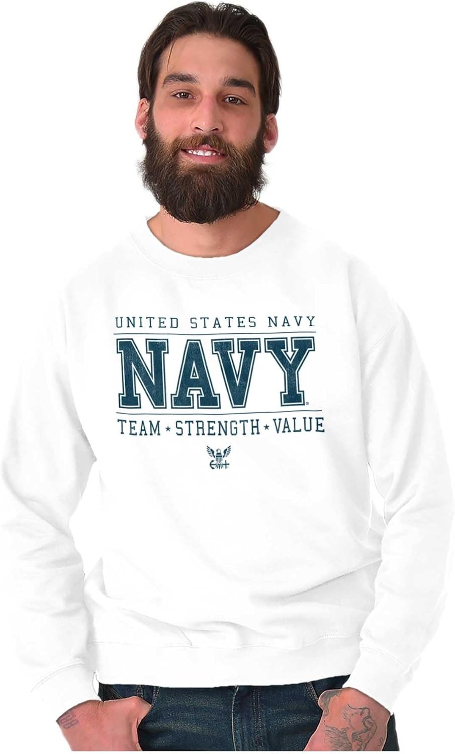 image:imageBrisco Brands US Navy Team Strength Value Sweatshirt for Men or WomenWhite