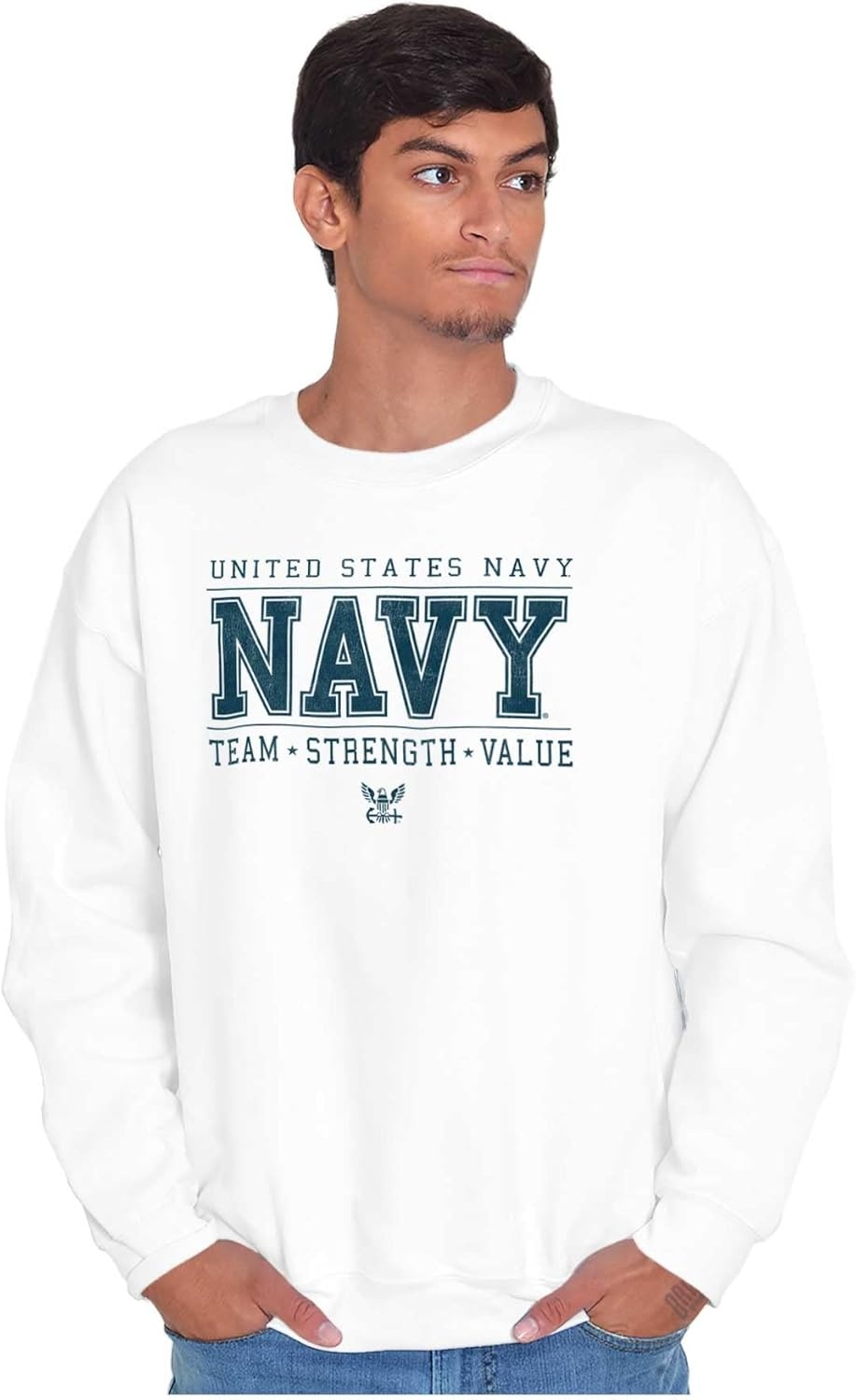 image:imageBrisco Brands US Navy Team Strength Value Sweatshirt for Men or WomenWhite