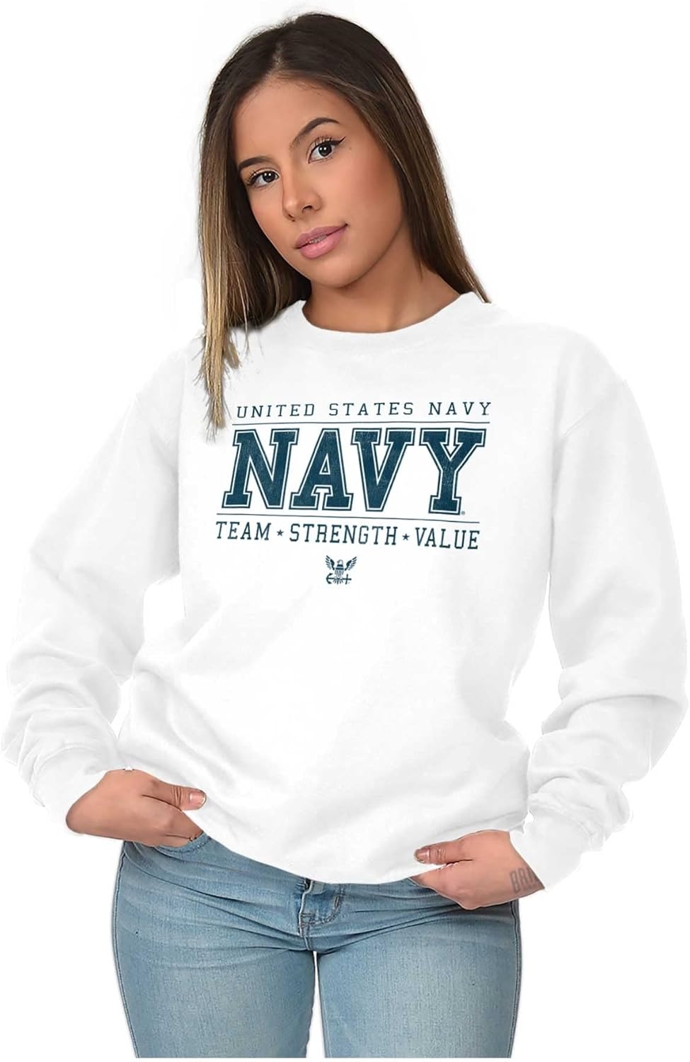image:imageBrisco Brands US Navy Team Strength Value Sweatshirt for Men or WomenWhite