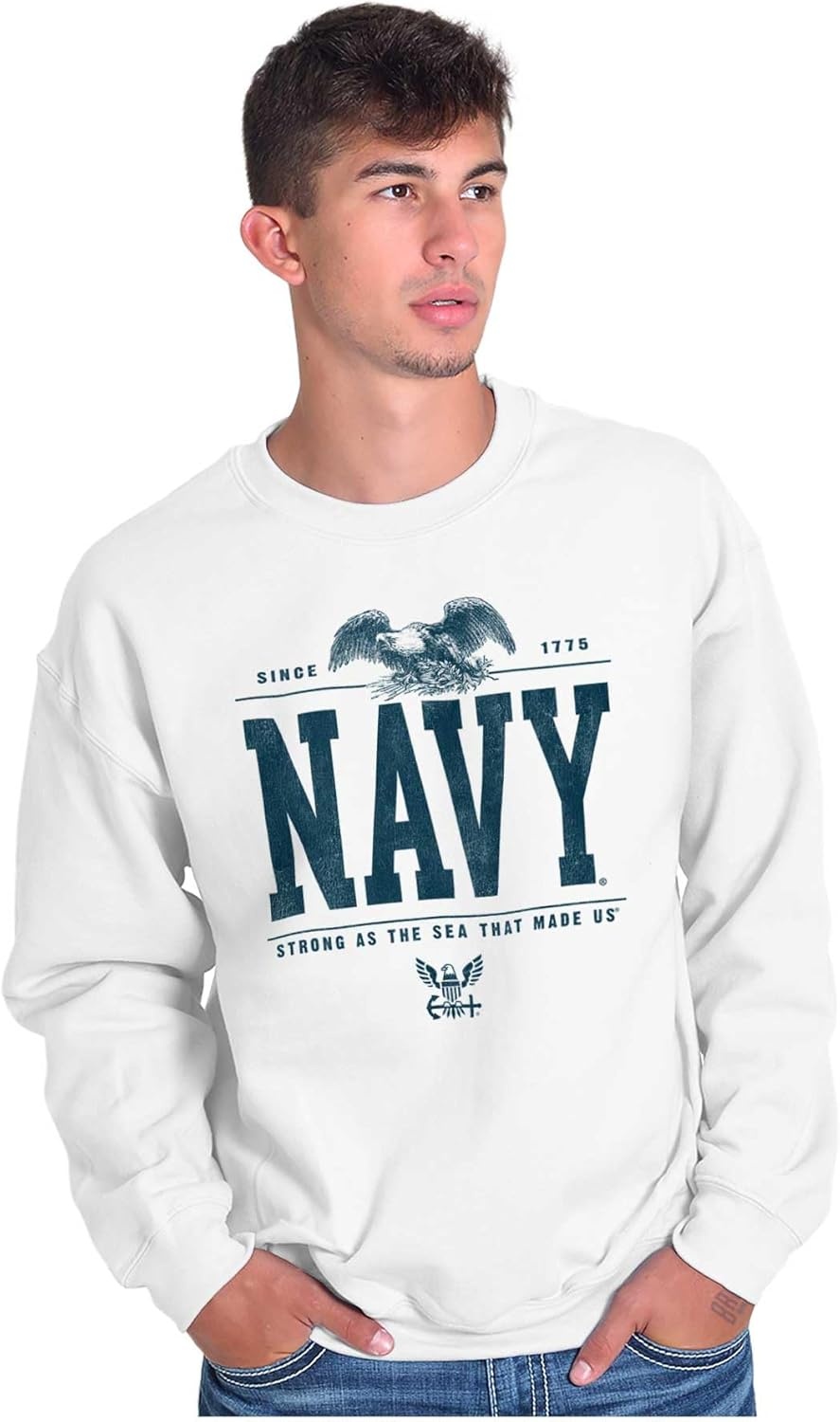 image:imageBrisco Brands USA Navy Strong As Sea That Made Us Sweatshirt for Men or WomenWhite
