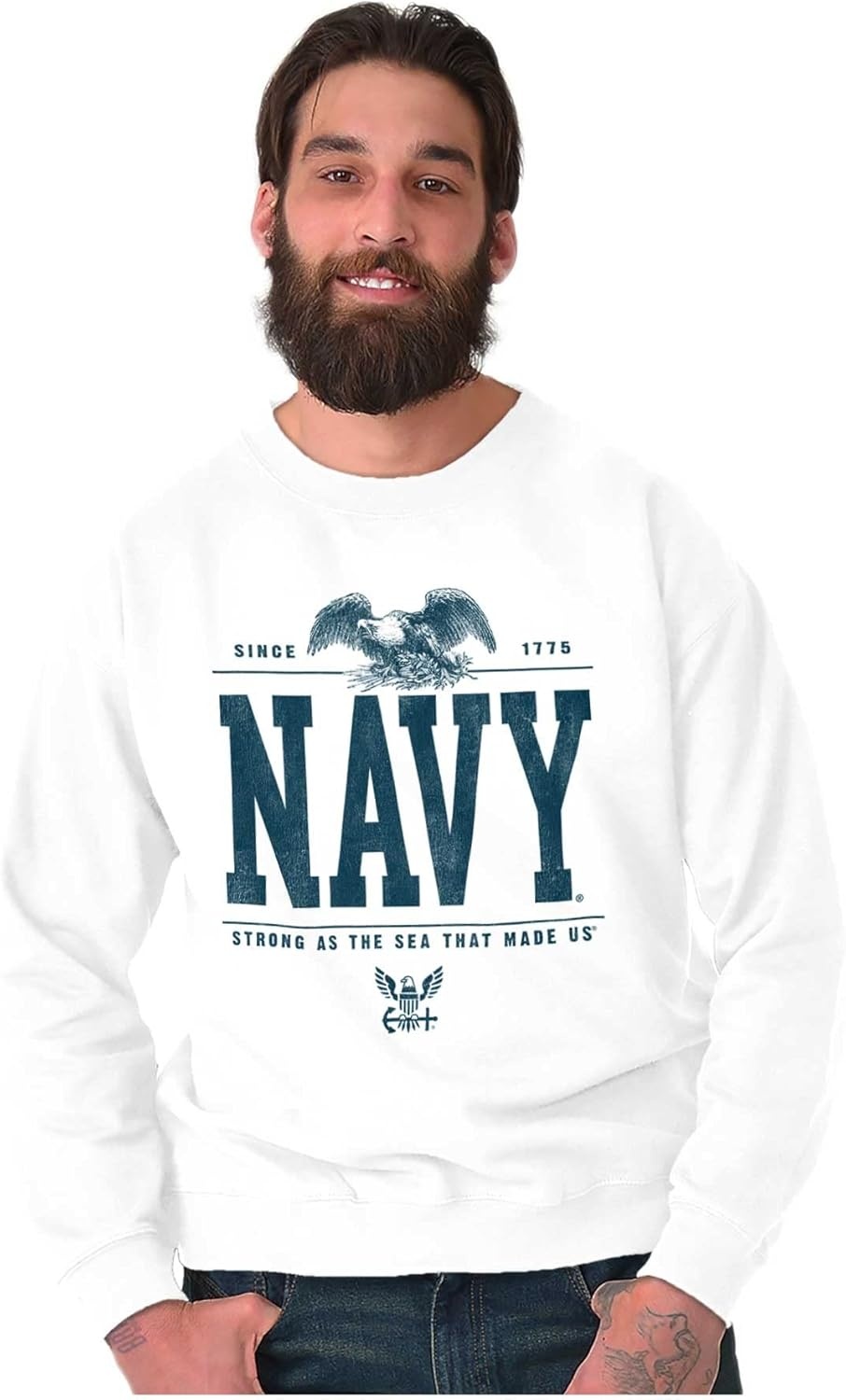 image:imageBrisco Brands USA Navy Strong As Sea That Made Us Sweatshirt for Men or WomenWhite