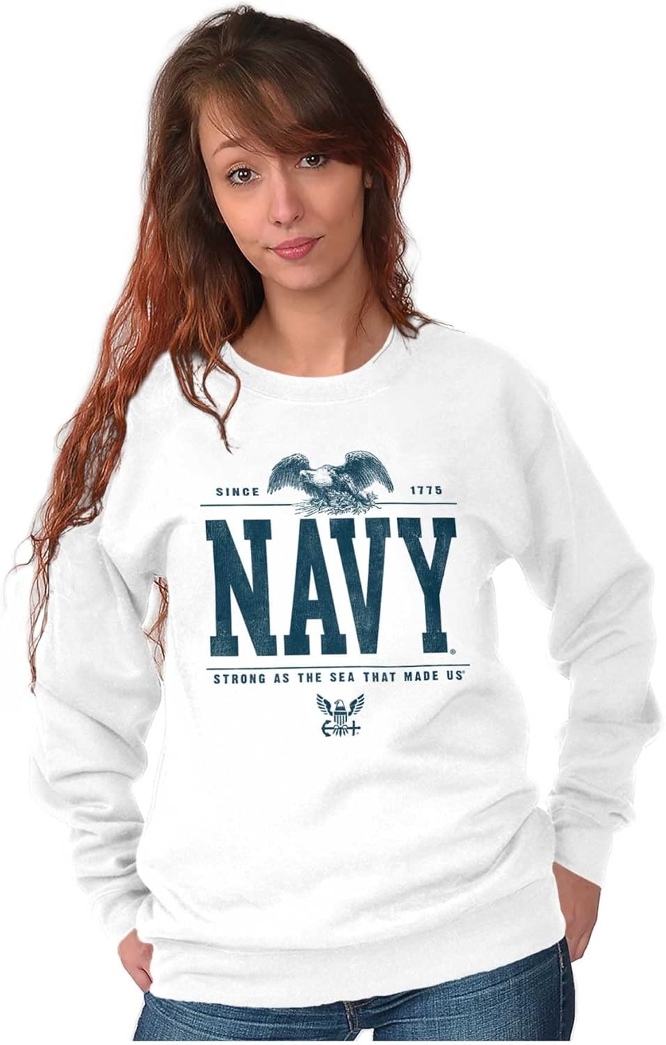image:imageBrisco Brands USA Navy Strong As Sea That Made Us Sweatshirt for Men or WomenWhite