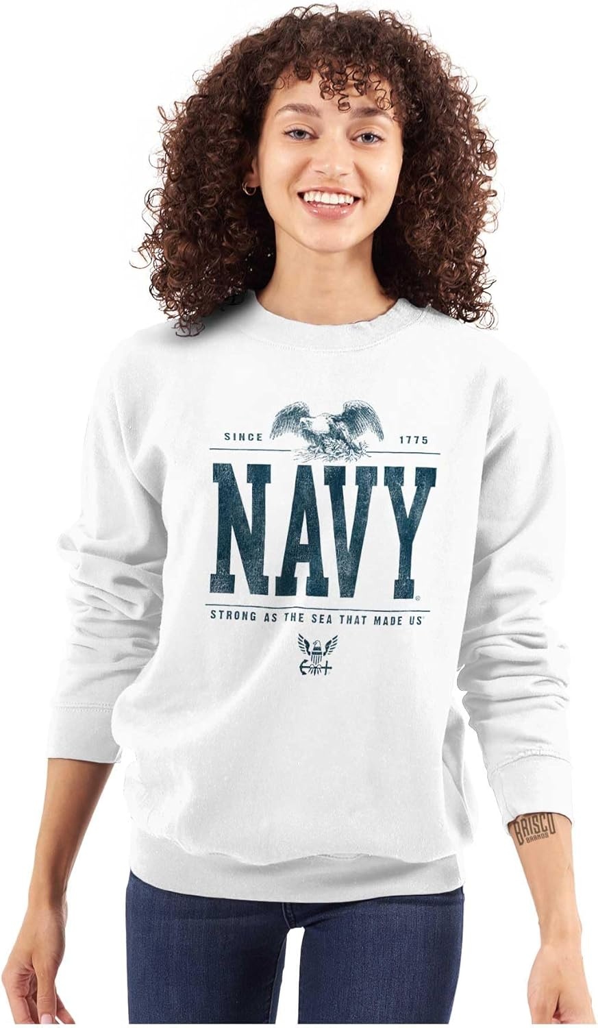 image:imageBrisco Brands USA Navy Strong As Sea That Made Us Sweatshirt for Men or WomenWhite