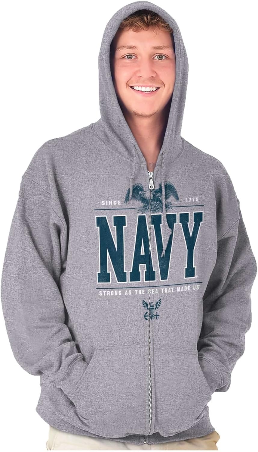 image:imageBrisco Brands USA Navy Strong As Sea That Made Us Zip Up Hoodie Mens WomensSport Grey