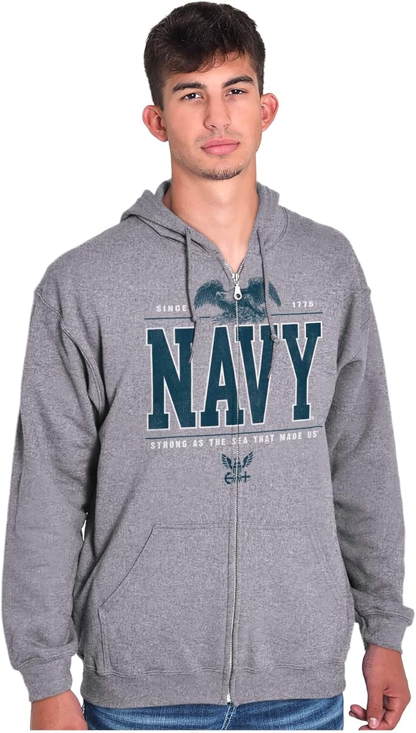 image:imageBrisco Brands USA Navy Strong As Sea That Made Us Zip Up Hoodie Mens WomensSport Grey