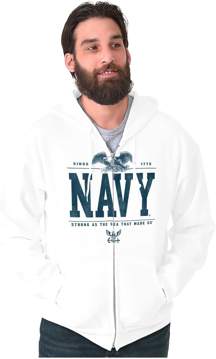 image:imageBrisco Brands USA Navy Strong As Sea That Made Us Zip Up Hoodie Mens WomensWhite