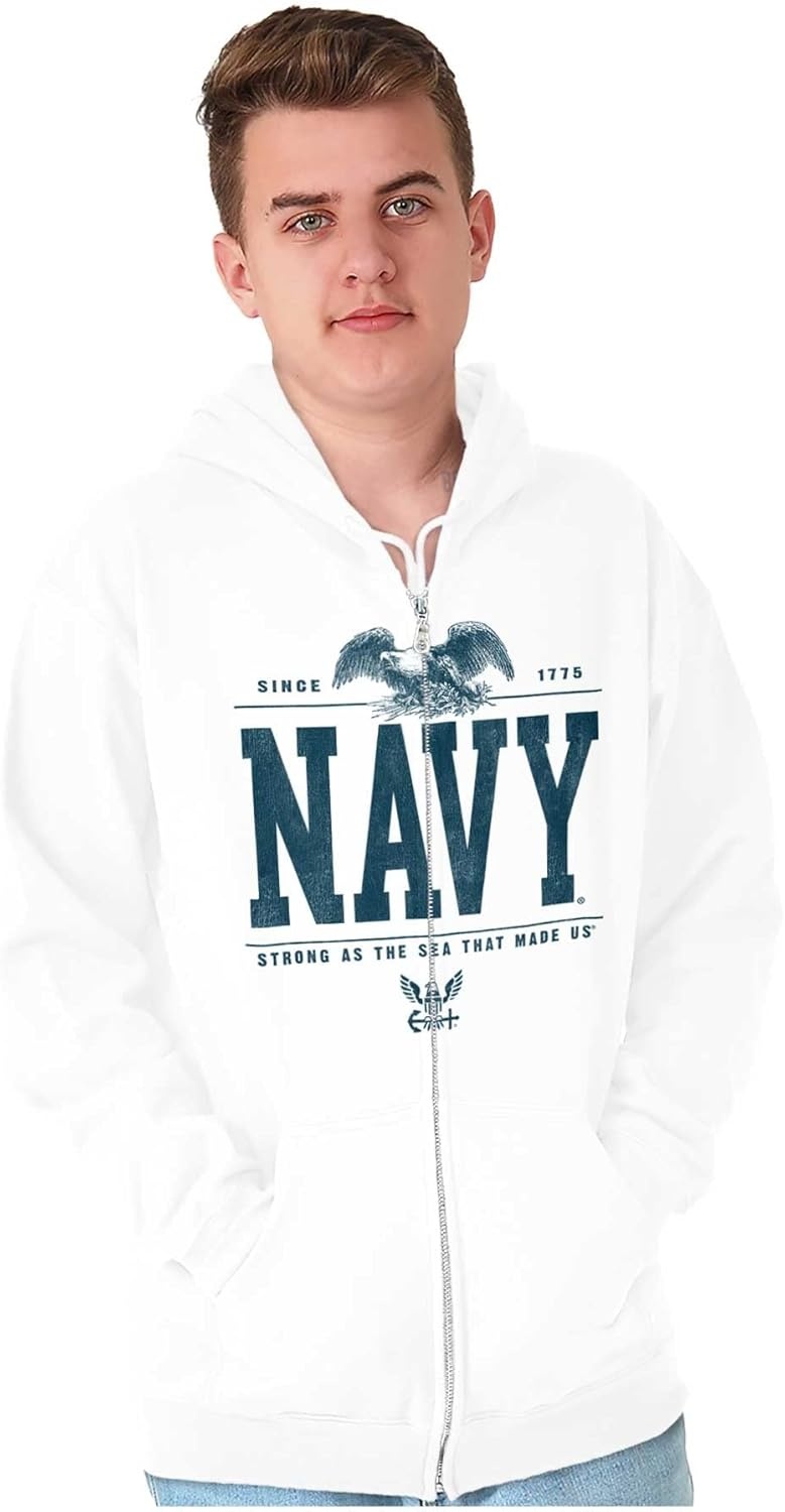 image:imageBrisco Brands USA Navy Strong As Sea That Made Us Zip Up Hoodie Mens WomensWhite
