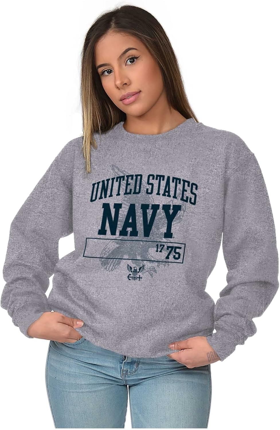 image:imageBrisco Brands United States Navy 1775 Eagle Anchor Sweatshirt for Men or WomenSport Grey