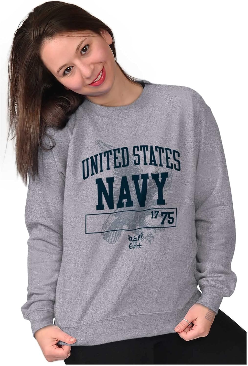 image:imageBrisco Brands United States Navy 1775 Eagle Anchor Sweatshirt for Men or WomenSport Grey