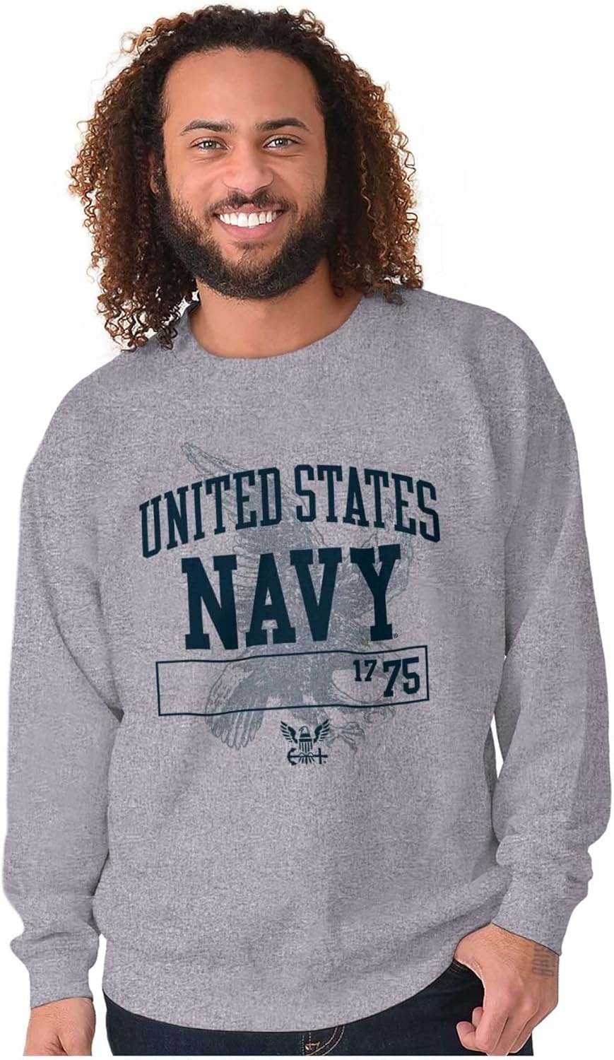 image:imageBrisco Brands United States Navy 1775 Eagle Anchor Sweatshirt for Men or WomenSport Grey