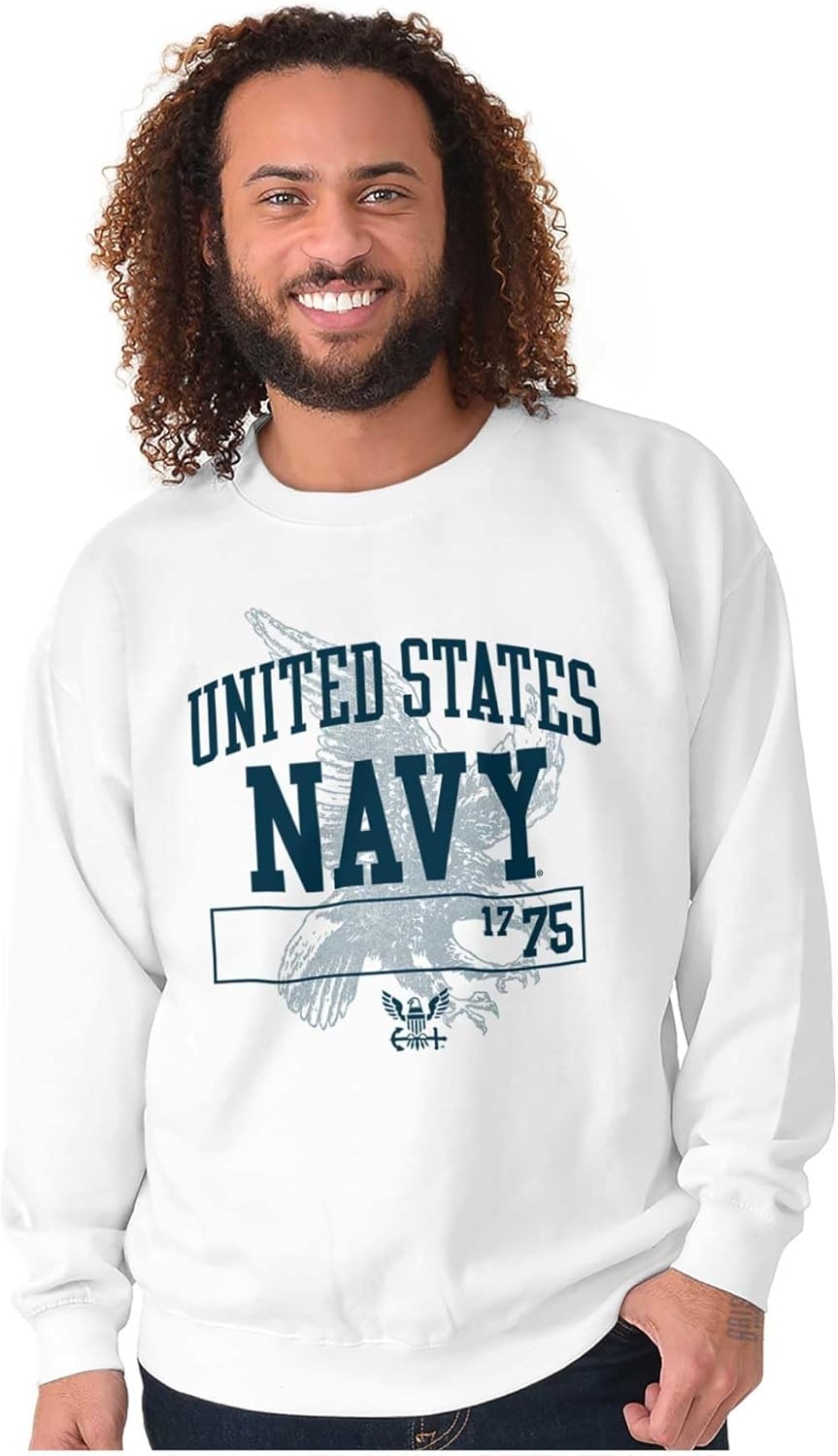 image:imageBrisco Brands United States Navy 1775 Eagle Anchor Sweatshirt for Men or WomenWhite