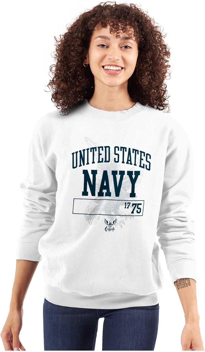 image:imageBrisco Brands United States Navy 1775 Eagle Anchor Sweatshirt for Men or WomenWhite