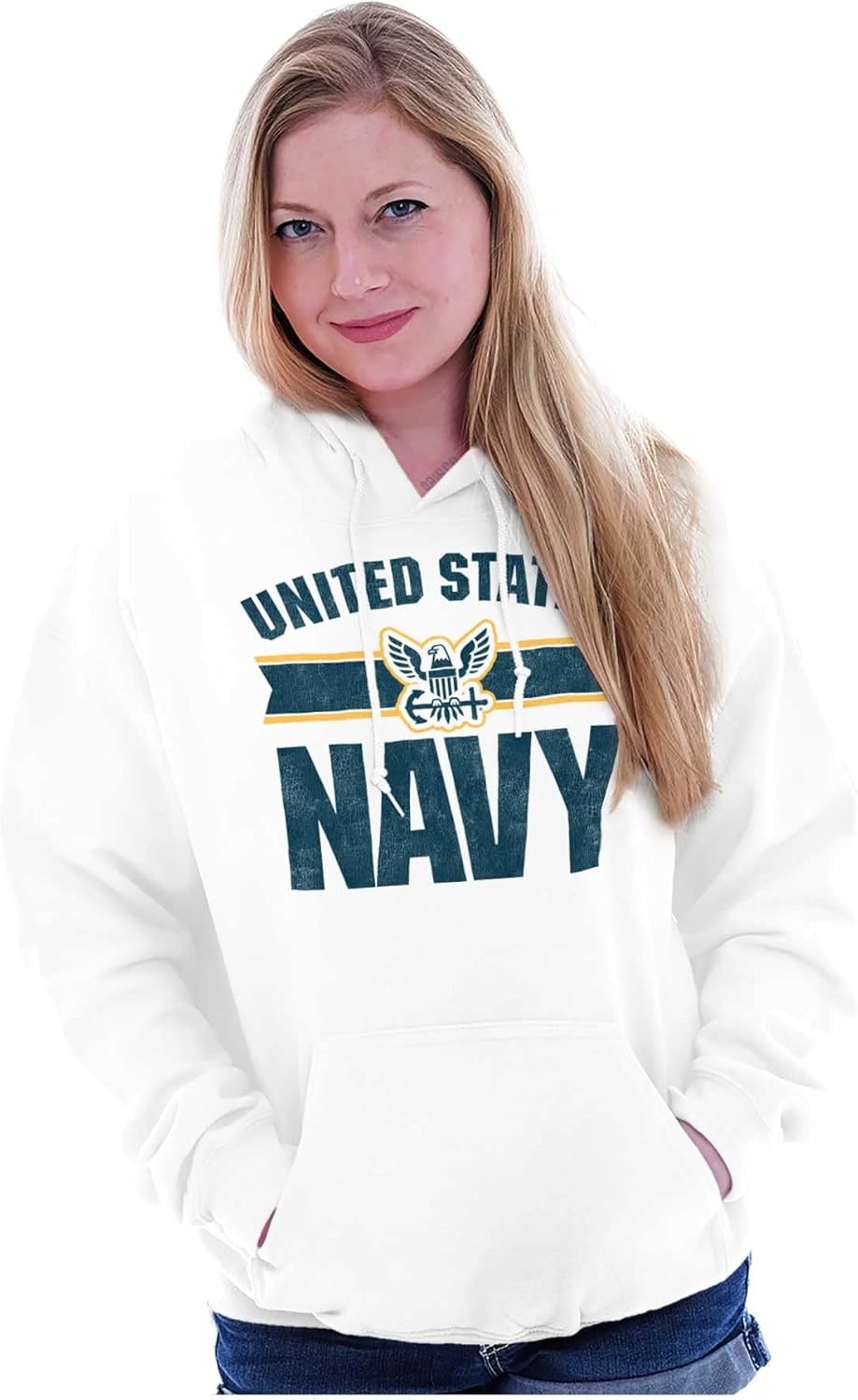 image:imageBrisco Brands United States Navy Military Logo Icon Hoodie Sweatshirt Women MenWhite