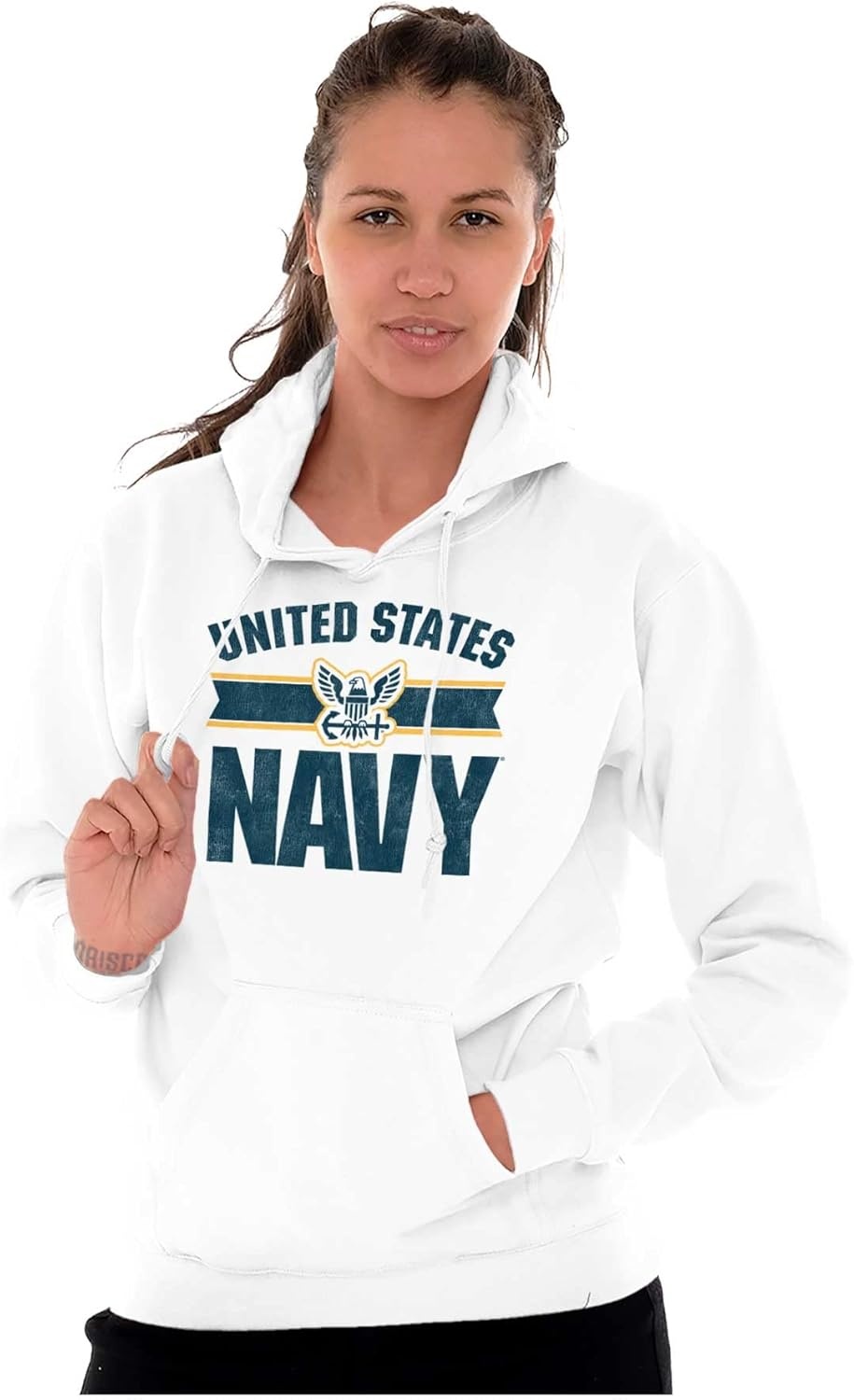 image:imageBrisco Brands United States Navy Military Logo Icon Hoodie Sweatshirt Women MenWhite