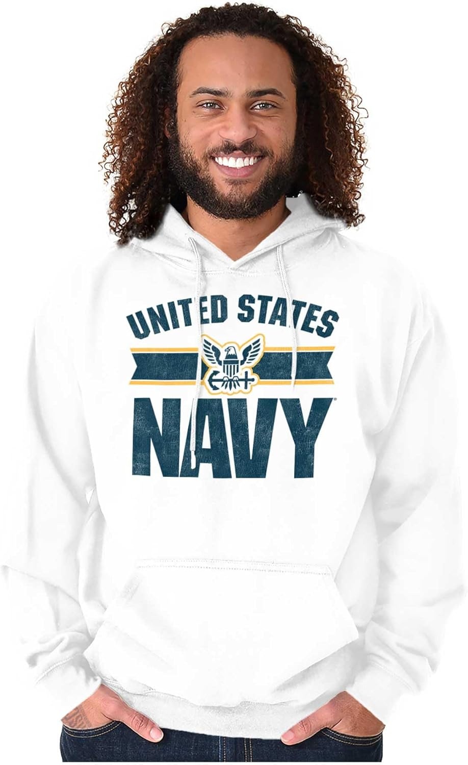image:imageBrisco Brands United States Navy Military Logo Icon Hoodie Sweatshirt Women MenWhite