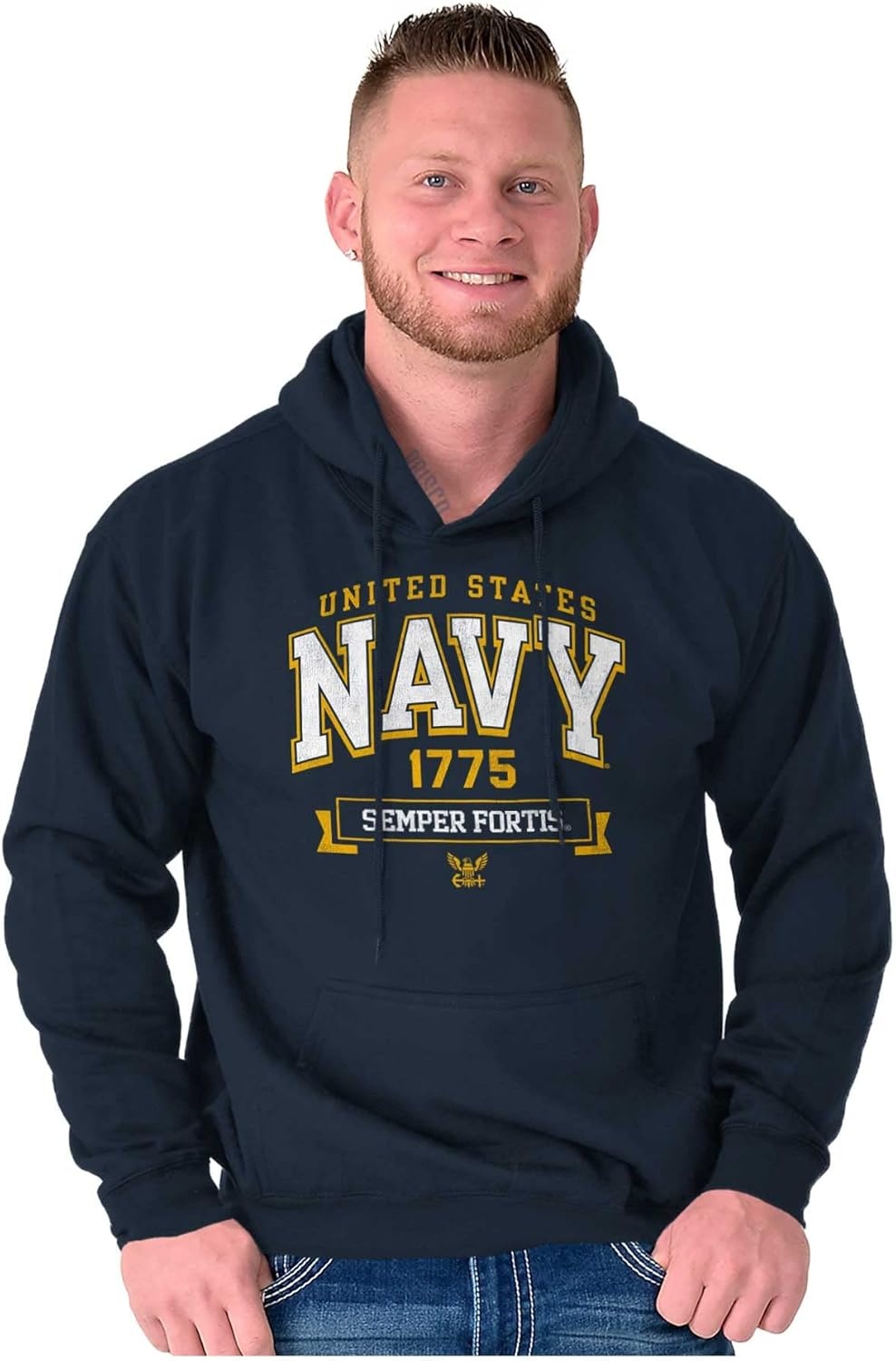 image:imageBrisco Brands United States Navy Semper Fortis 1775 Hoodie Sweatshirt Women MenNavy