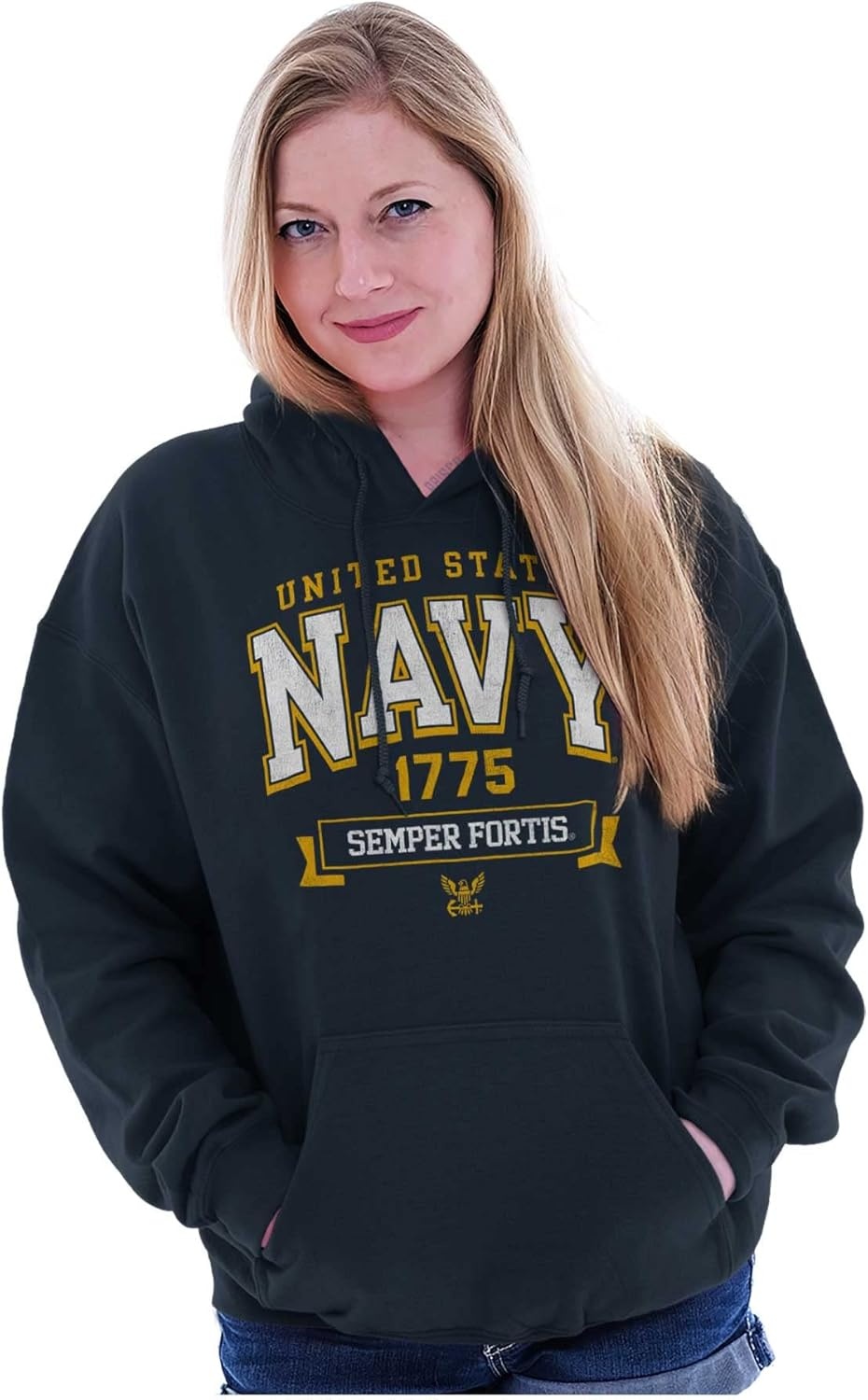 image:imageBrisco Brands United States Navy Semper Fortis 1775 Hoodie Sweatshirt Women MenNavy