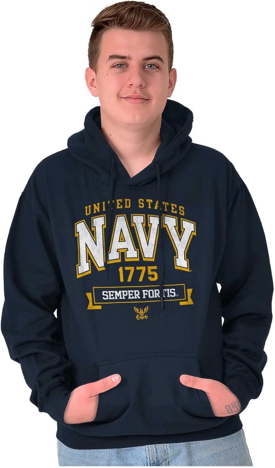 image:imageBrisco Brands United States Navy Semper Fortis 1775 Hoodie Sweatshirt Women MenNavy