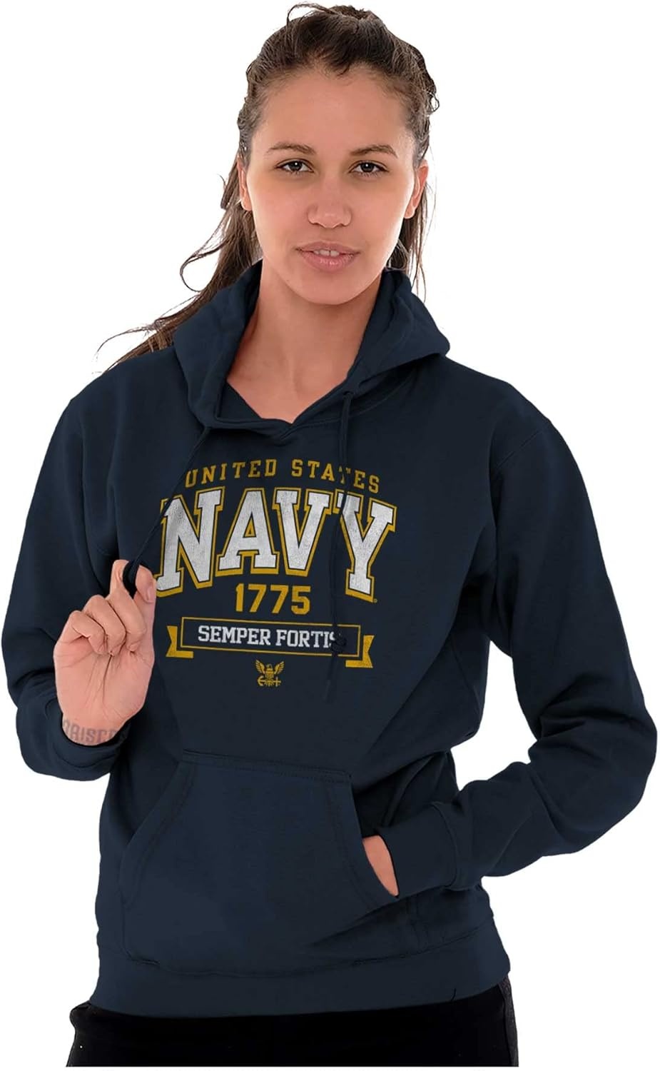 image:imageBrisco Brands United States Navy Semper Fortis 1775 Hoodie Sweatshirt Women MenNavy