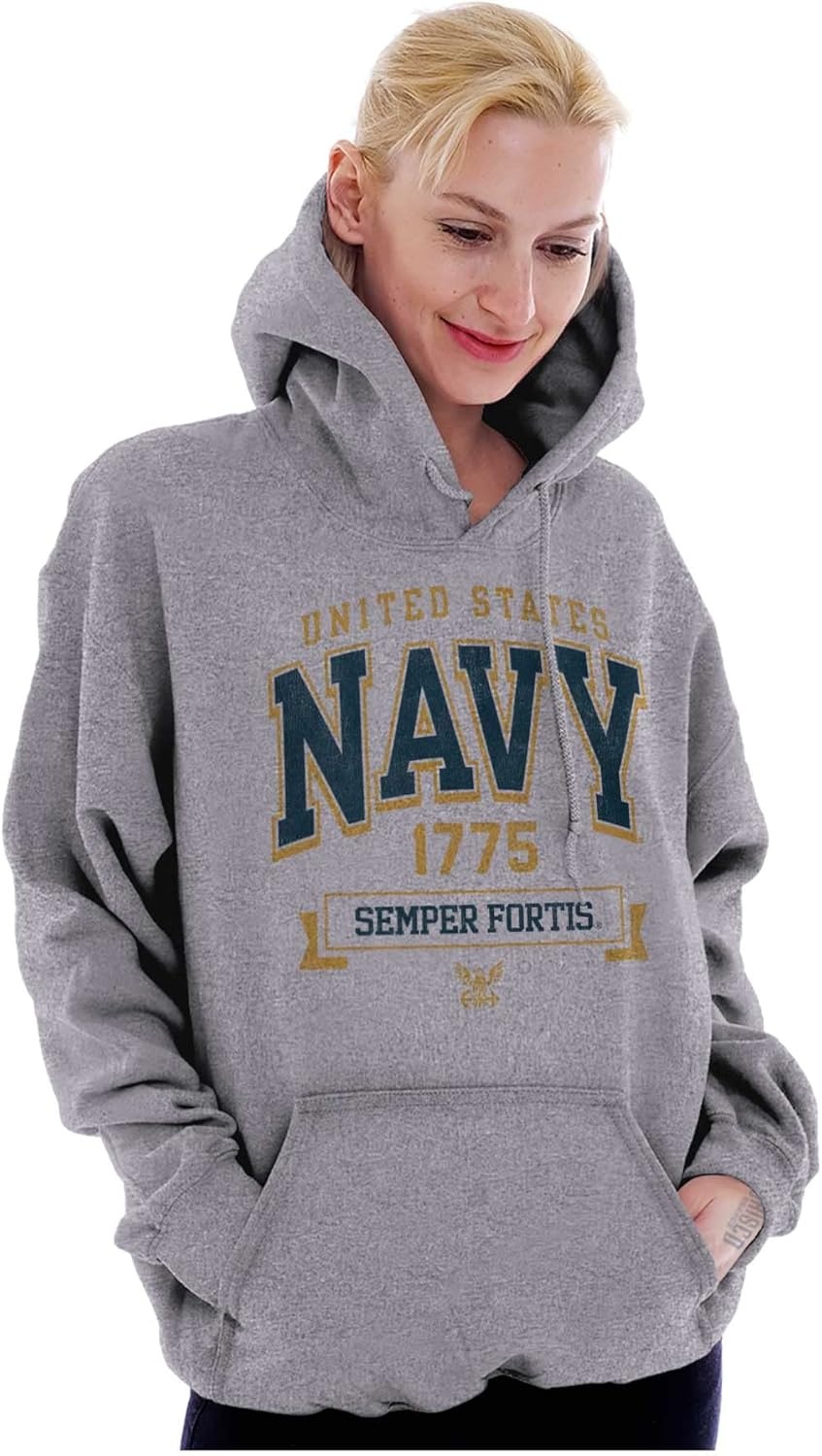 image:imageBrisco Brands United States Navy Semper Fortis 1775 Hoodie Sweatshirt Women MenSport Grey