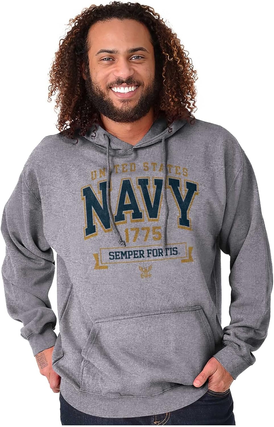 image:imageBrisco Brands United States Navy Semper Fortis 1775 Hoodie Sweatshirt Women MenSport Grey