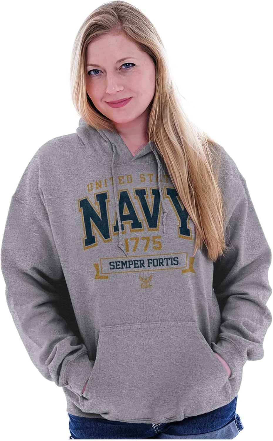 image:imageBrisco Brands United States Navy Semper Fortis 1775 Hoodie Sweatshirt Women MenSport Grey