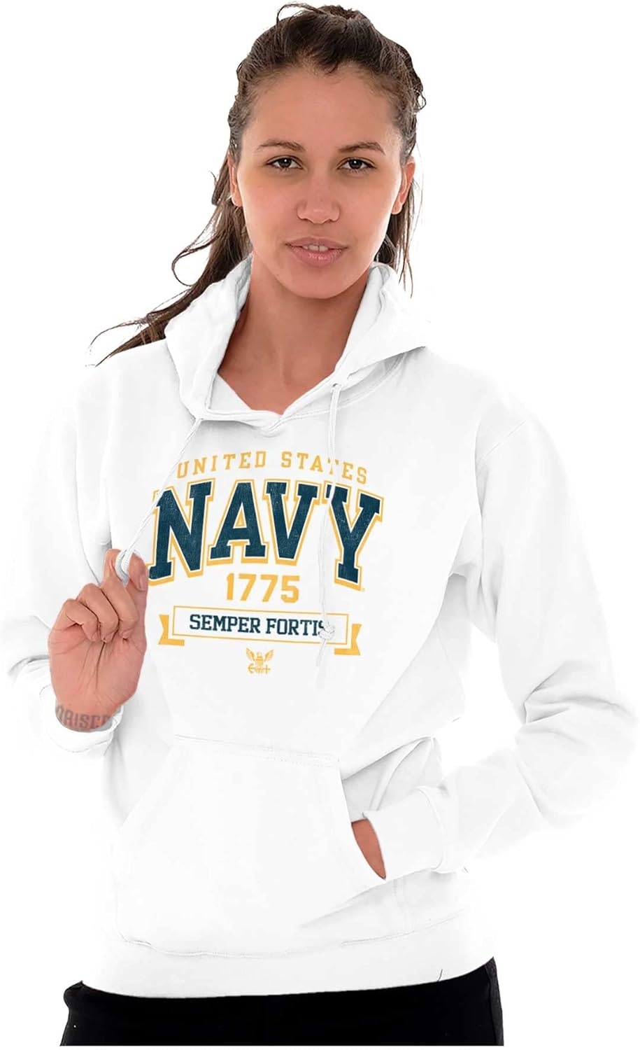 image:imageBrisco Brands United States Navy Semper Fortis 1775 Hoodie Sweatshirt Women MenWhite