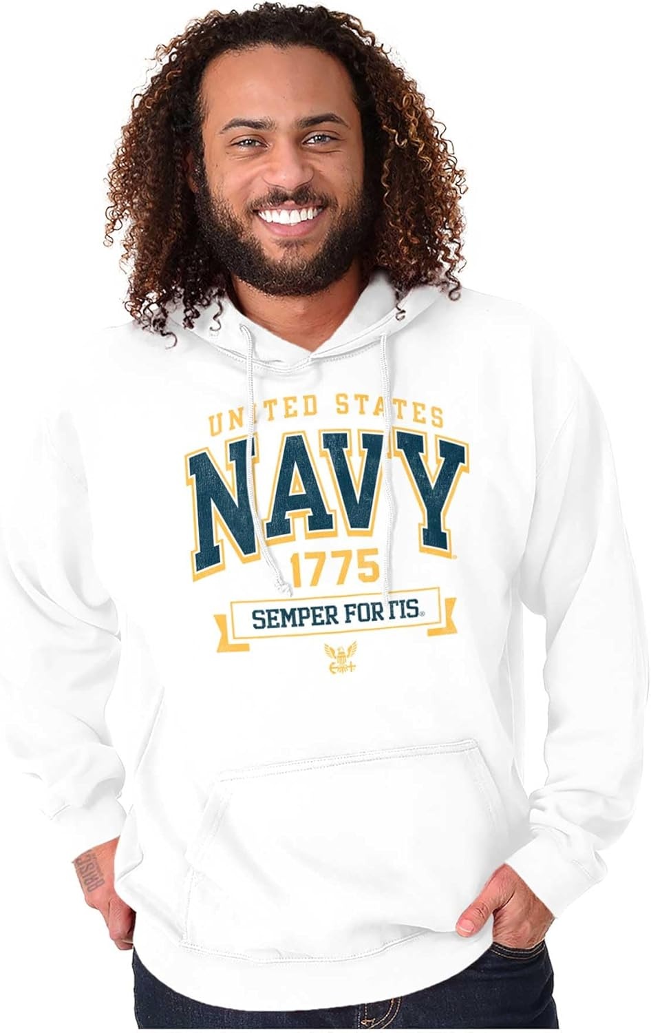 image:imageBrisco Brands United States Navy Semper Fortis 1775 Hoodie Sweatshirt Women MenWhite