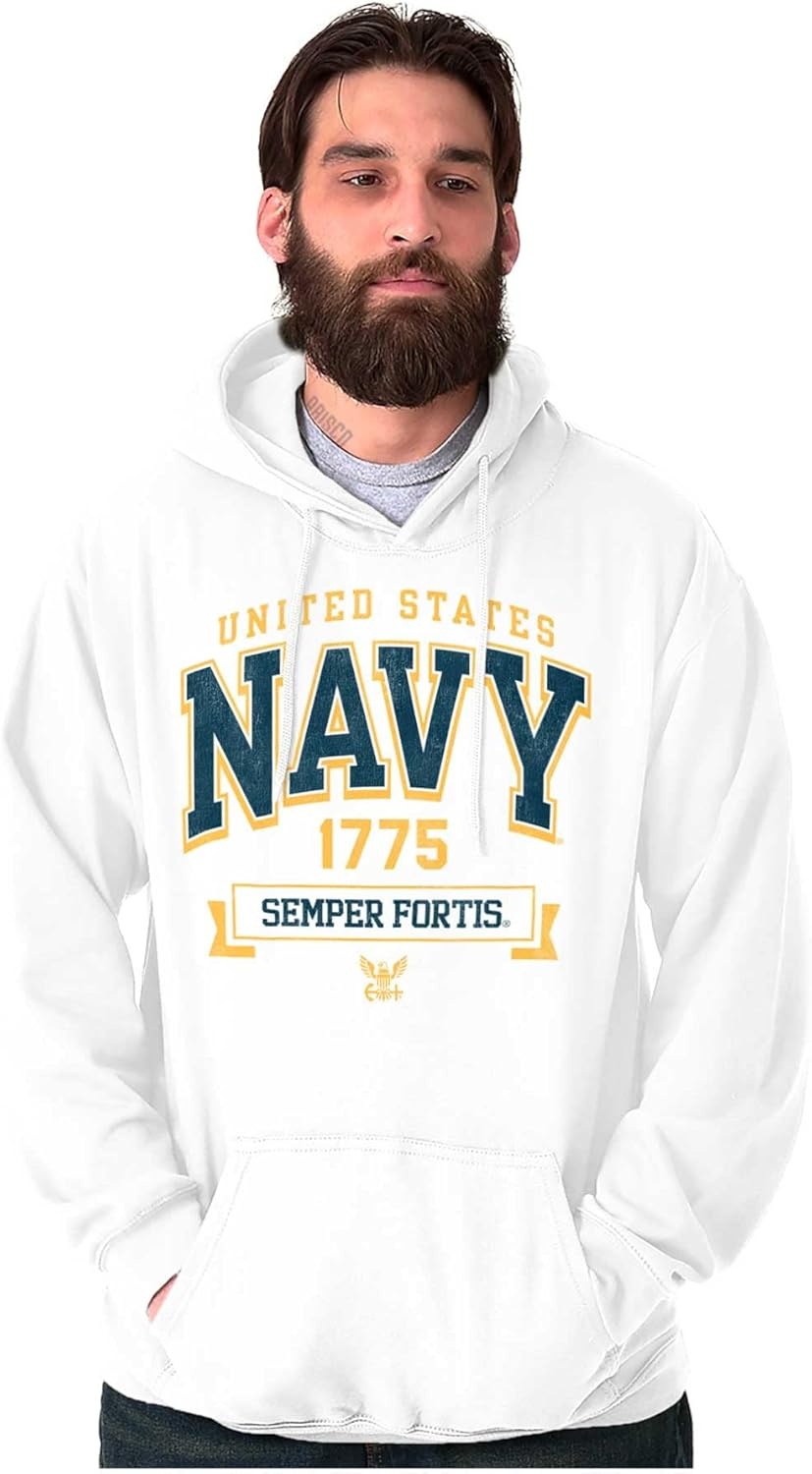 image:imageBrisco Brands United States Navy Semper Fortis 1775 Hoodie Sweatshirt Women MenWhite