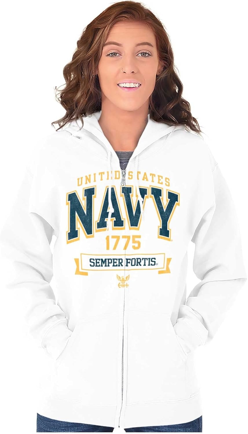image:imageBrisco Brands United States Navy Semper Fortis 1775 Zip Up Hoodie Mens WomensWhite
