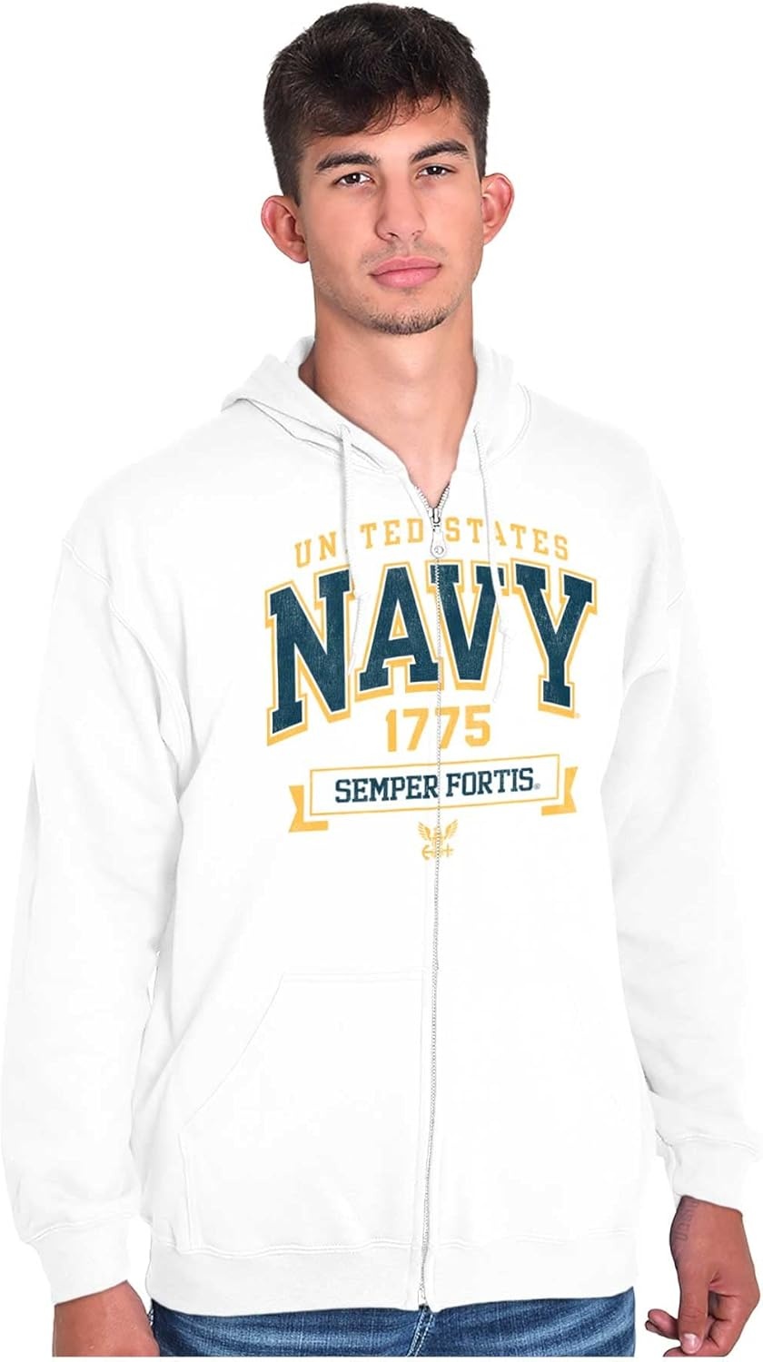 image:imageBrisco Brands United States Navy Semper Fortis 1775 Zip Up Hoodie Mens WomensWhite