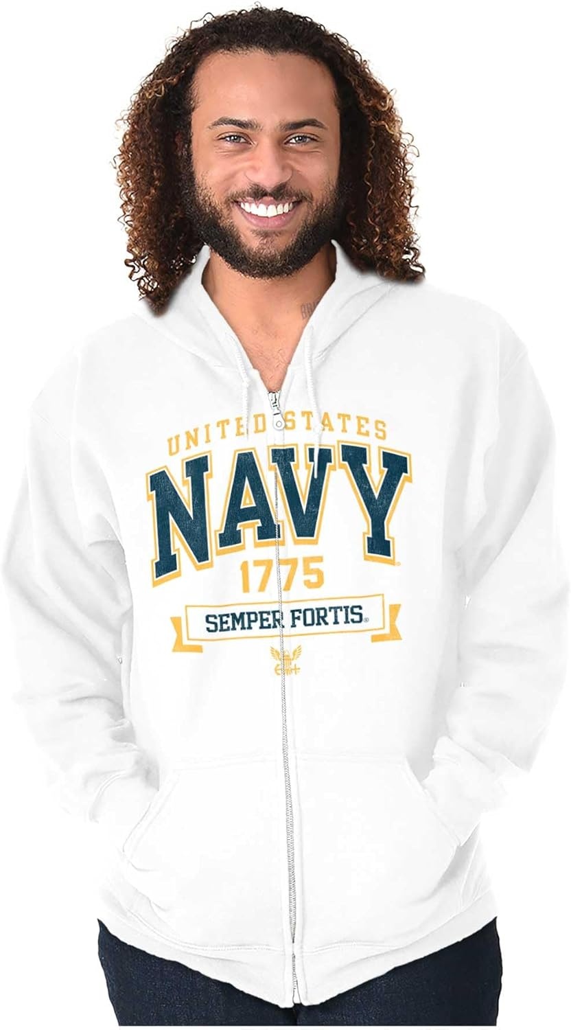 image:imageBrisco Brands United States Navy Semper Fortis 1775 Zip Up Hoodie Mens WomensWhite