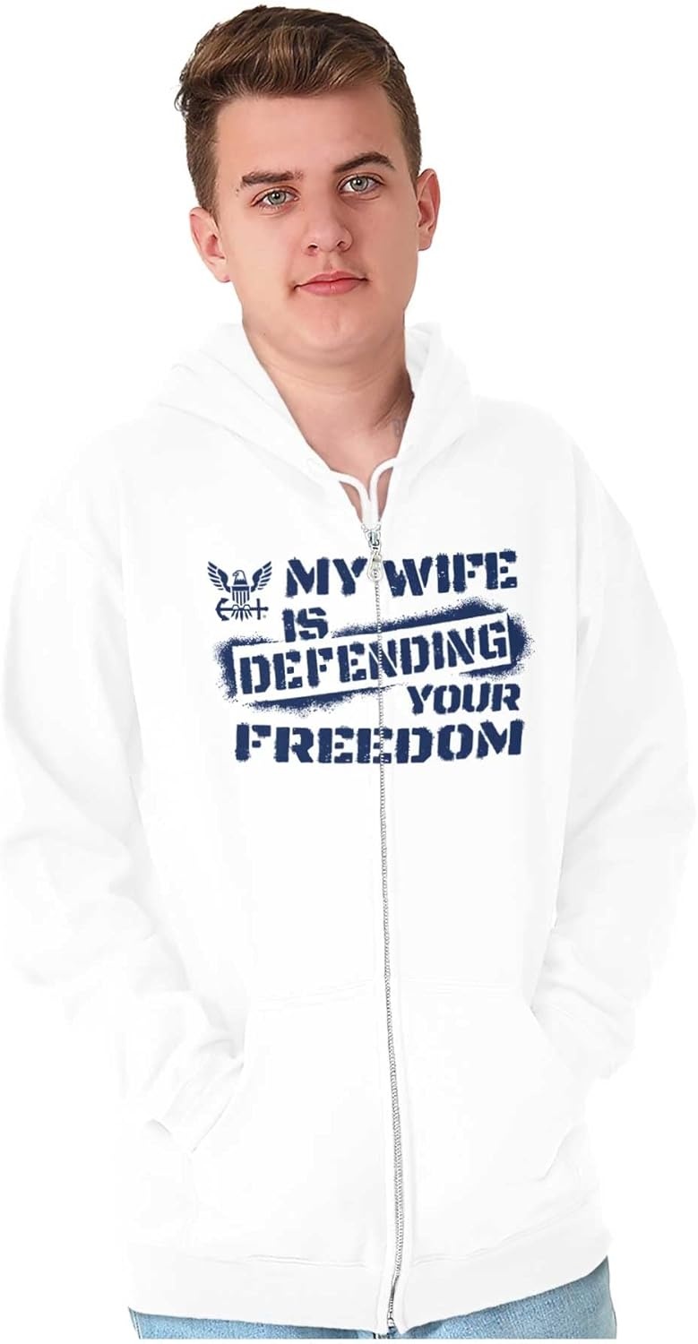 image:imageBrisco Brands United States Navy Wife Freedom Zip Hoodie Sweatshirt MenWhite