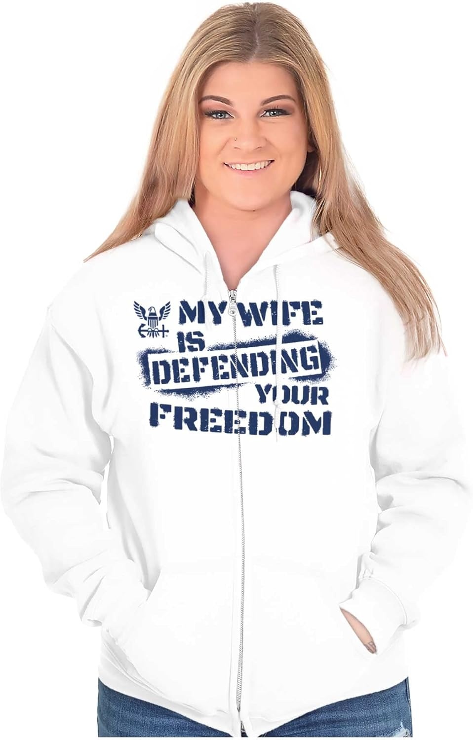 image:imageBrisco Brands United States Navy Wife Freedom Zip Hoodie Sweatshirt MenWhite