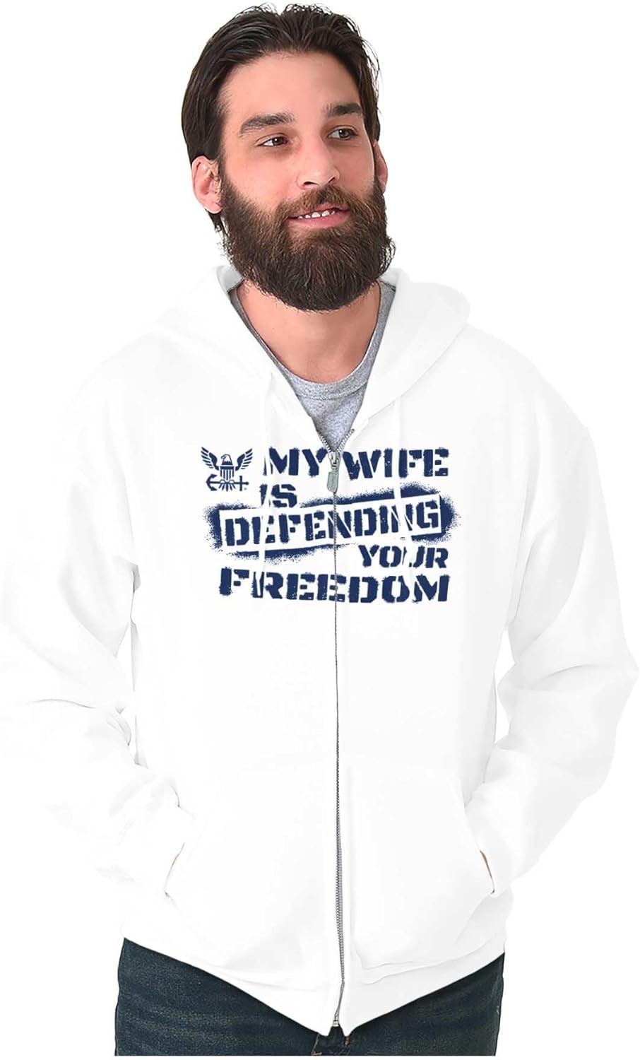 image:imageBrisco Brands United States Navy Wife Freedom Zip Hoodie Sweatshirt MenWhite
