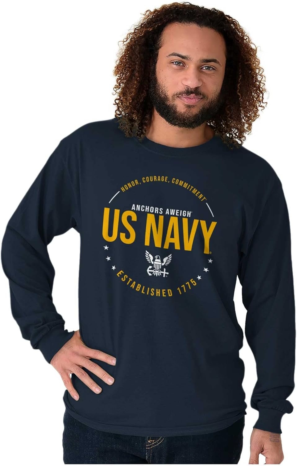 image:imageUS Navy Logo Anchors Aweigh Est 1775 Long Sleeve Tshirt Men WomenNavy
