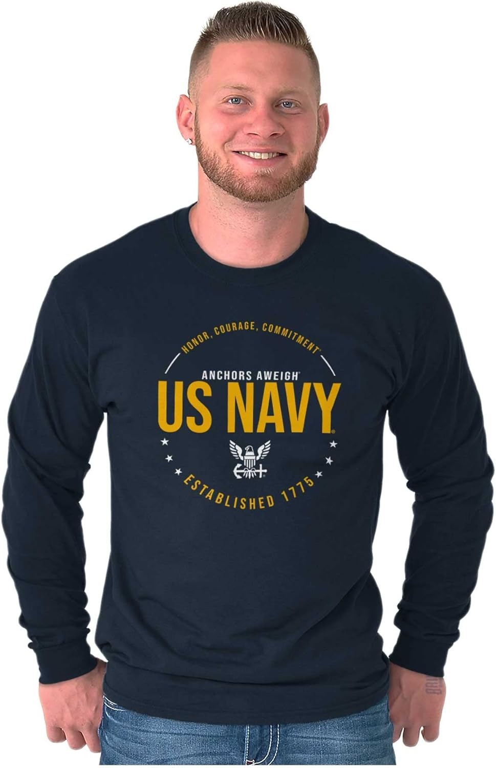 image:imageUS Navy Logo Anchors Aweigh Est 1775 Long Sleeve Tshirt Men WomenNavy