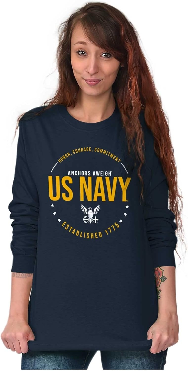 image:imageUS Navy Logo Anchors Aweigh Est 1775 Long Sleeve Tshirt Men WomenNavy