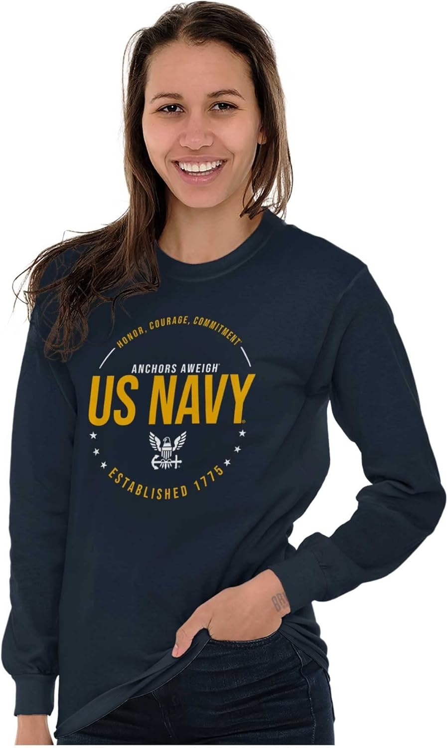image:imageUS Navy Logo Anchors Aweigh Est 1775 Long Sleeve Tshirt Men WomenNavy