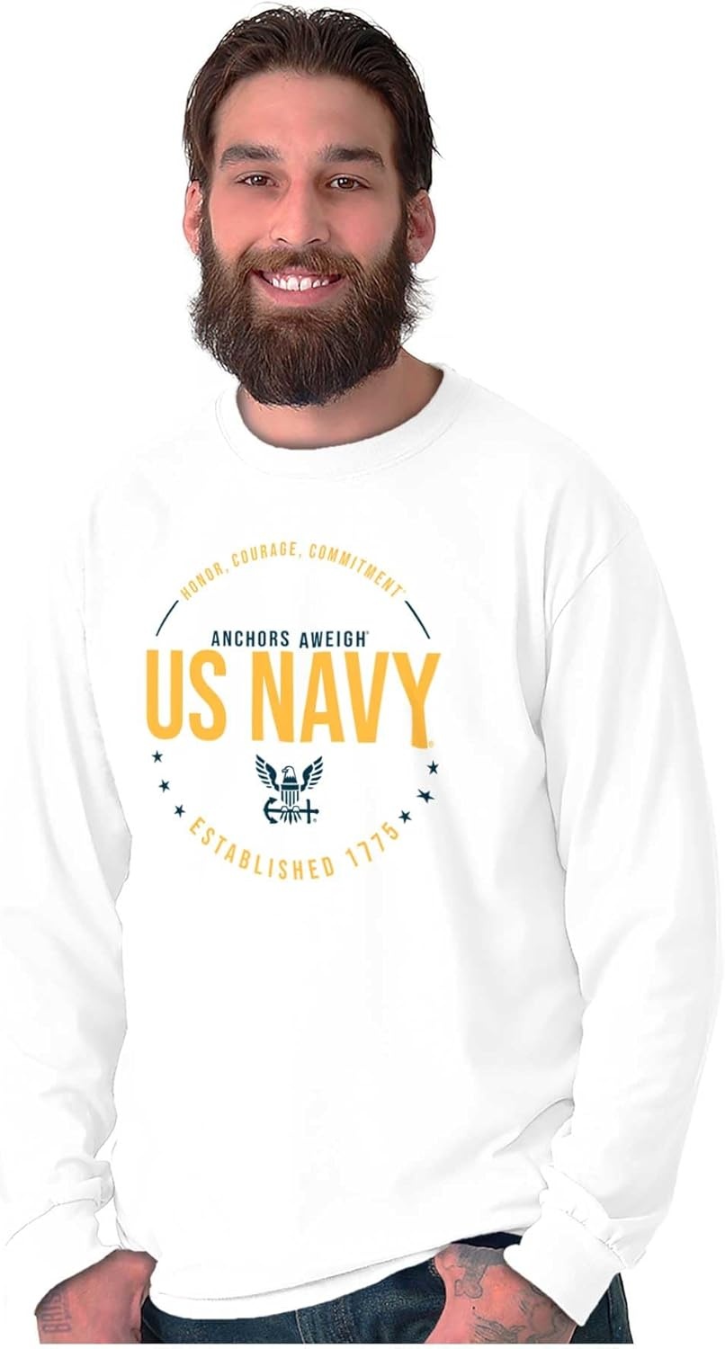 image:imageUS Navy Logo Anchors Aweigh Est 1775 Long Sleeve Tshirt Men WomenWhite