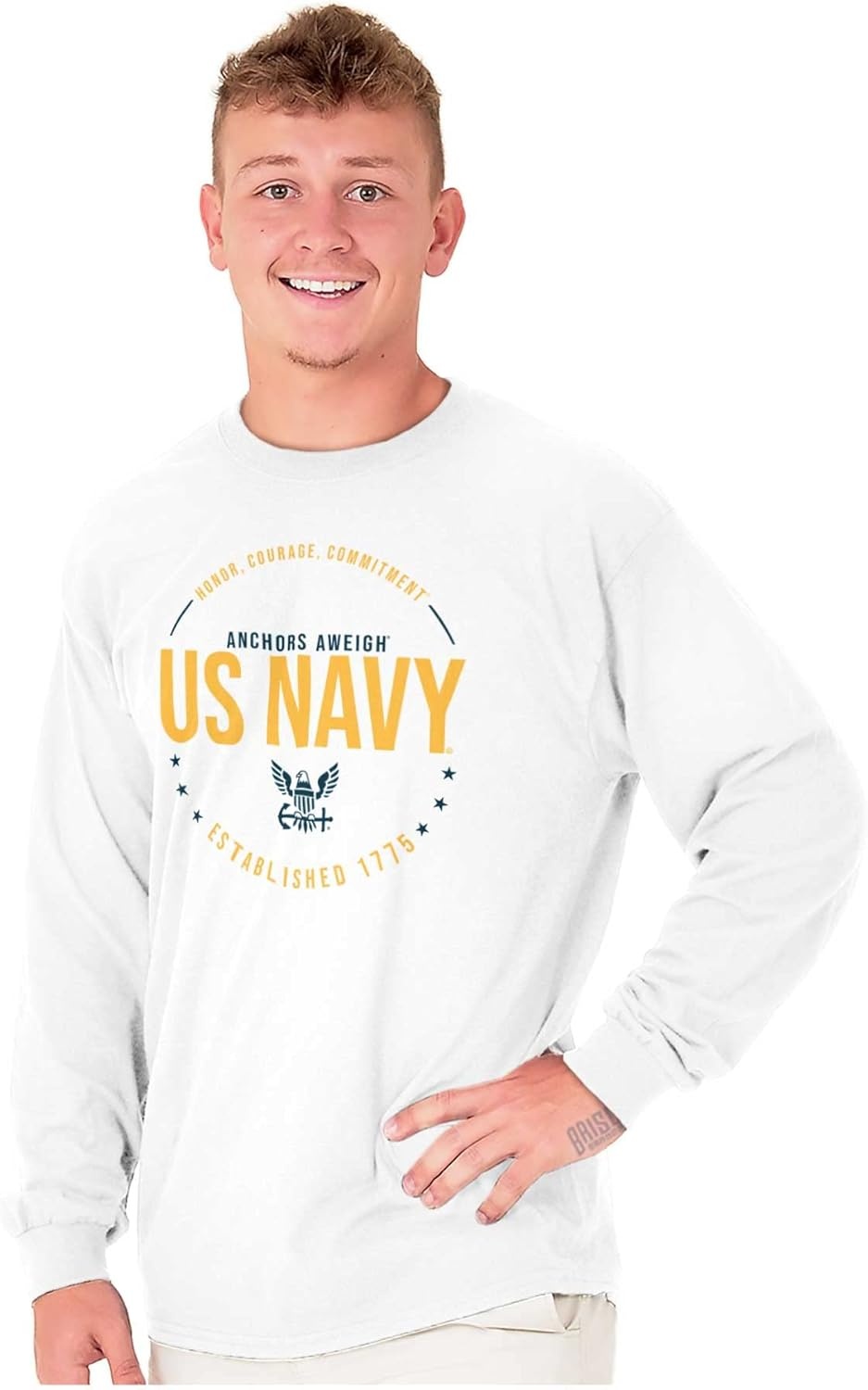 image:imageUS Navy Logo Anchors Aweigh Est 1775 Long Sleeve Tshirt Men WomenWhite