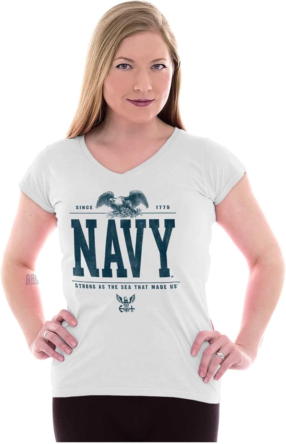 image:imageUS Navy Strong As Sea That Made Us Womens Petite VNeck T Shirt White S
