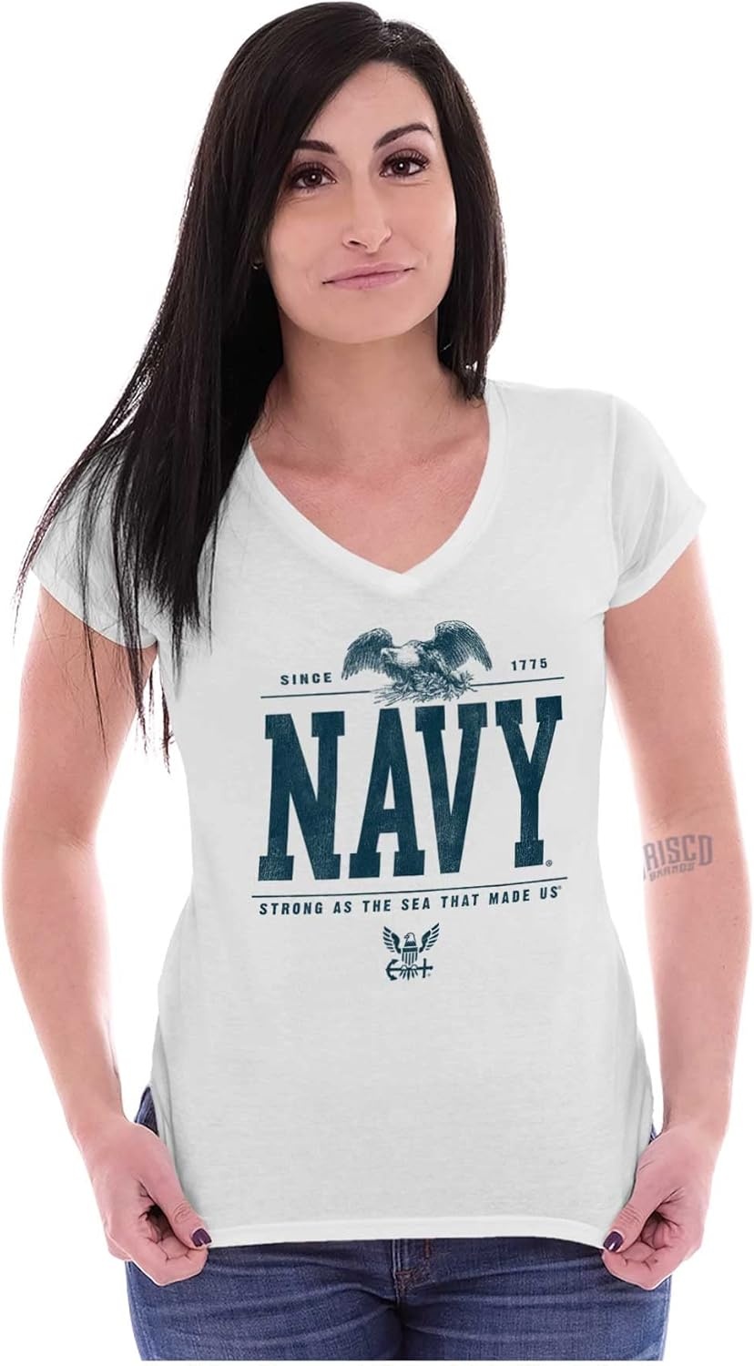 image:imageUS Navy Strong As Sea That Made Us Womens Petite VNeck T Shirt White S